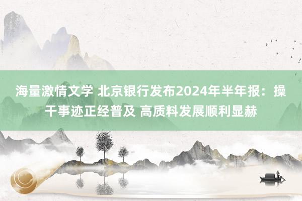 海量激情文学 北京银行发布2024年半年报：操干事迹正经普及 高质料发展顺利显赫