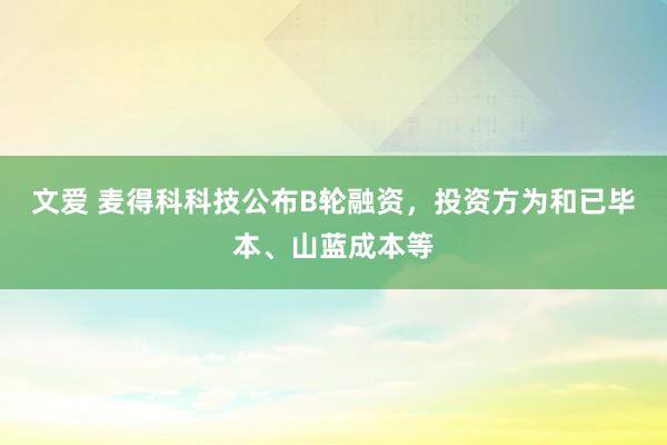 文爱 麦得科科技公布B轮融资，投资方为和已毕本、山蓝成本等