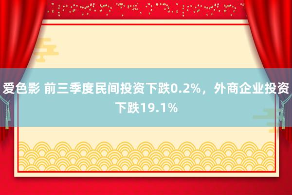 爱色影 前三季度民间投资下跌0.2%，外商企业投资下跌19.1%