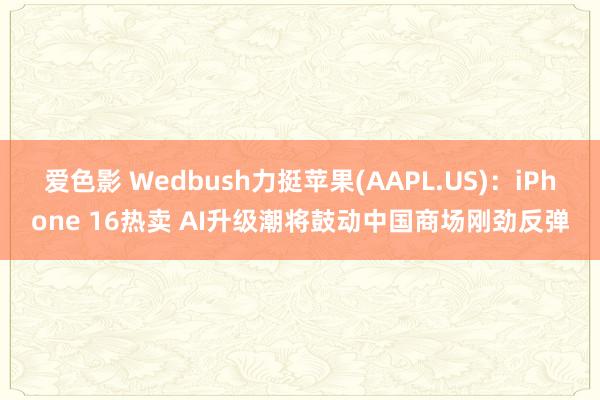 爱色影 Wedbush力挺苹果(AAPL.US)：iPhone 16热卖 AI升级潮将鼓动中国商场刚劲反弹