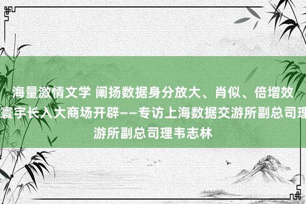 海量激情文学 阐扬数据身分放大、肖似、倍增效应 赋能寰宇长入大商场开辟——专访上海数据交游所副总司理韦志林