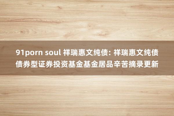 91porn soul 祥瑞惠文纯债: 祥瑞惠文纯债债券型证券投资基金基金居品辛苦摘录更新